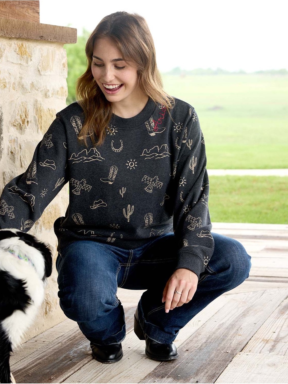 Ariat Charcoal Southwestern Motif Crewneck Sweater